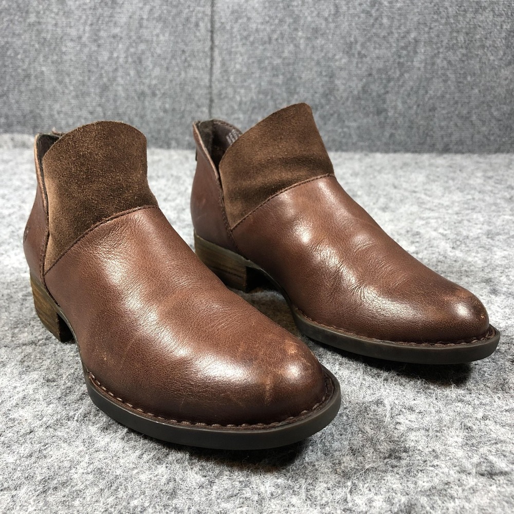 Born F29323 Ankle Boots Womens 6 Brown Leather Back Zip Comfort Booties